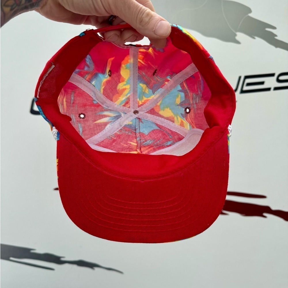 Red vintage trucker hat aop 70s 80s Tropical Cap - Picture 5 of 5